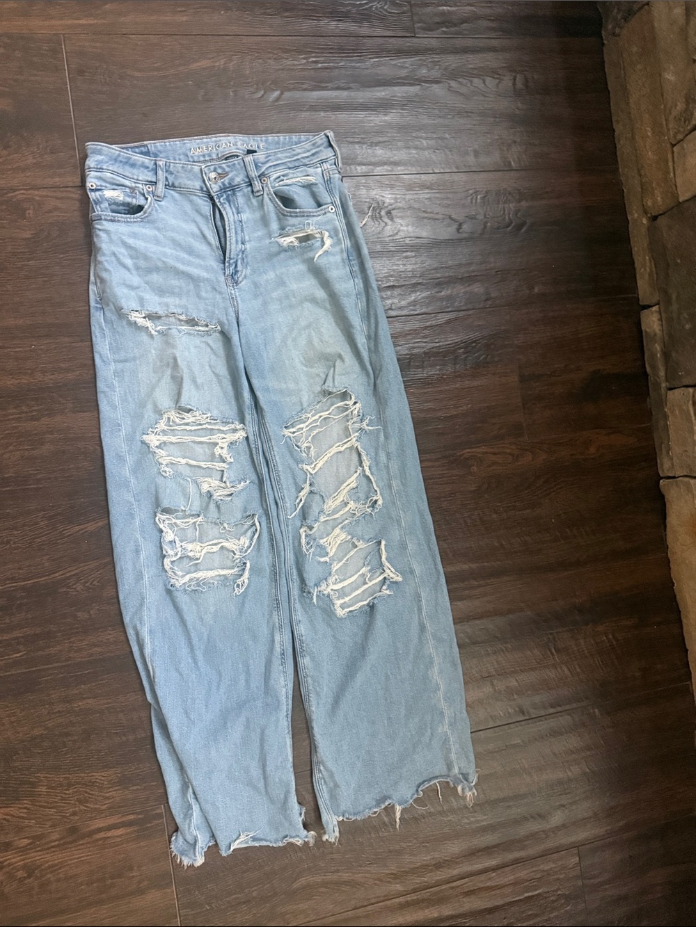 American Eagle Outfitters Light Blue Distressed Wide Leg Jeans